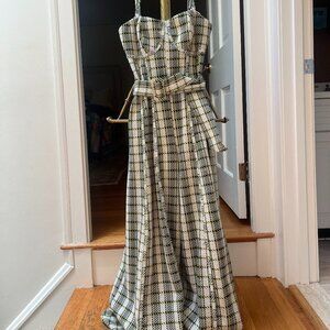 Free People Hold Me Tight Jumpsuit Wide Leg Plaid Indigo